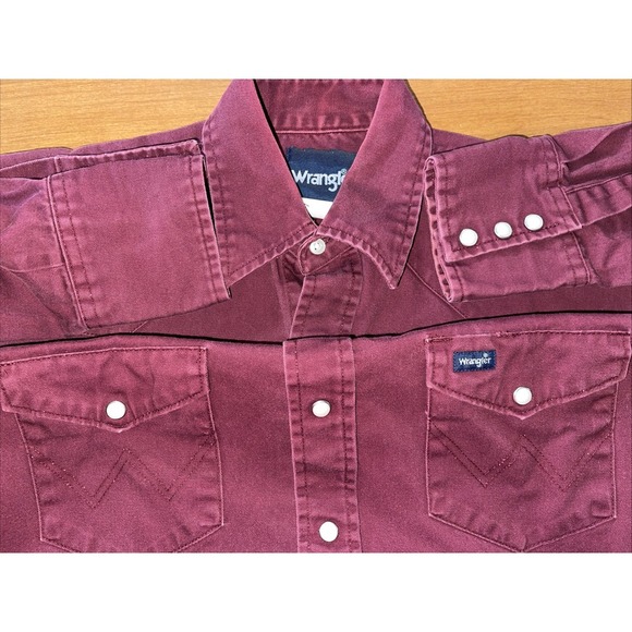 Wrangler Shirt Men Medium Maroon Brushpopper Rodeo Ranch Rockabilly‎ - Picture 1 of 7